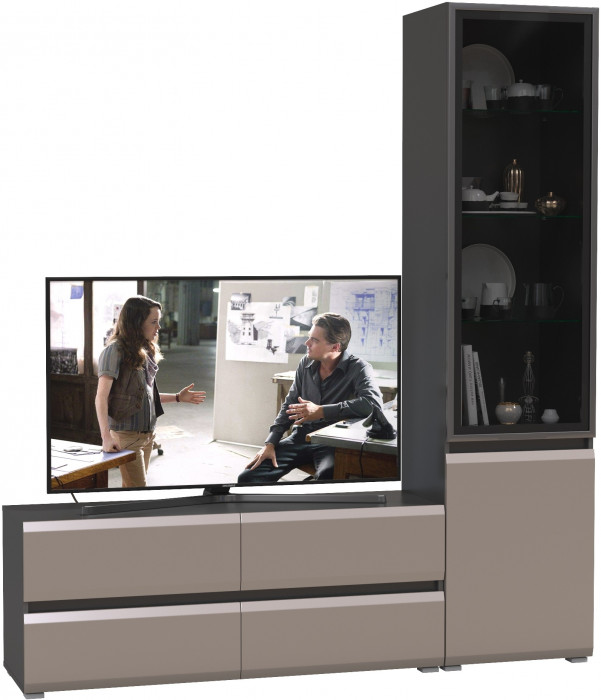 Сидней Комплектация № 009, цвет корпус: антрацит/фасады: МДФ веллюто капучино, ШхГхВ 179,9х41,3х205,2 см., ниша для ТВ 129х41х100 см., универс. сборка