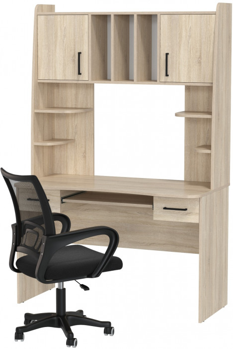 Стол 6-0604 Бета + кресло 103 чёрное, цвет дуб сонома, ШхГхВ 120х60,5х183,5 см.