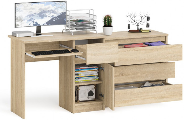 Мори компьютерный стол МС-1 правый + Комод МК800.1, дуб сонома