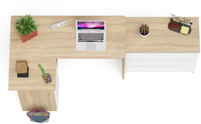 Мори компьютерный стол МС-16 левый + Комод МК800.1, дуб сонома/белый
