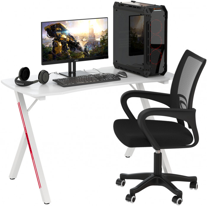 Игровой стол Мебель--24 GT-2310 + кресло компьютерное 103 чёрное, цвет белый, ШхГхВ 120х60х73 + 59х56х83-94 см.