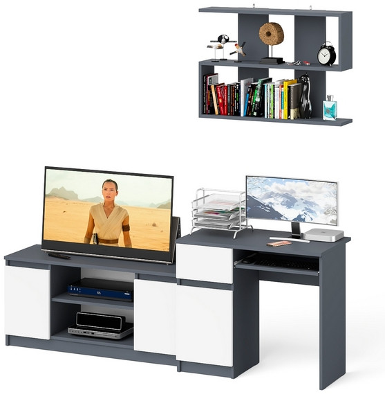 Мори Стол компьютерный МС-1 левый + Тумба МТВ1200.1 + Полка 900, цвет графит/белый, ШхГхВ 210,4х50х209,6 см., НЕ универсальная сборка