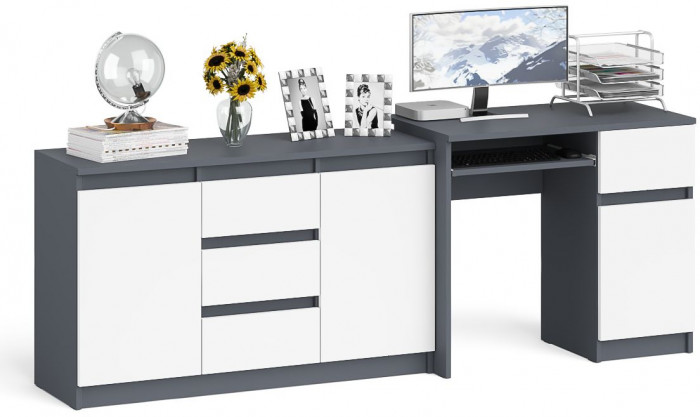Мори Стол компьютерный МС-1 правый + Комод МК1200.3, цвет графит/белый, ШхГхВ 210,4х50х76,6 см., выдвижной ящик справа, НЕ универсальная сборка