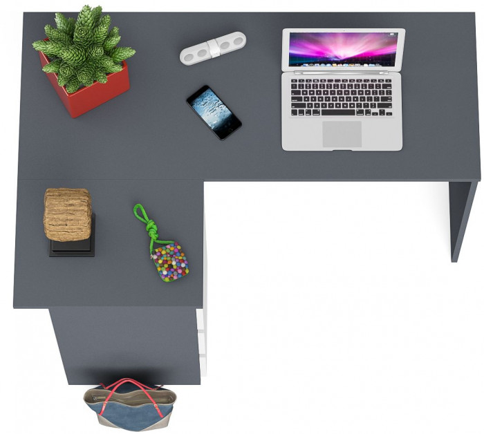 Мори Стол компьютерный МС-16 левый, цвет графит/белый, ШхГхВ 124,4х84,9х76,6 см., выдвижные ящики слева, НЕ универсальная сборка