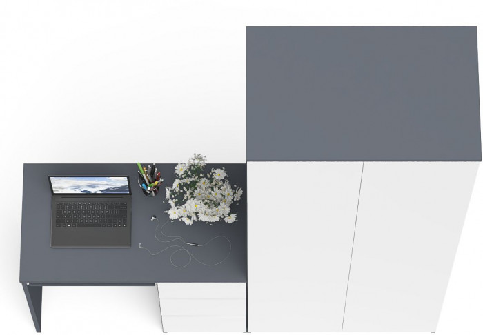 Мори Стол компьютерный МС-6 правый + Шкаф МШ800.1, цвет графит/белый, ШхГхВ 170,4х50,4х209,6 см., выдвижные ящики справа, НЕ универсальная сборка