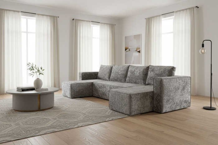 Диван-кровать Лофт Люкс Плюш П-образный с 2 отоманками, еврокнижка, 145х270, серый