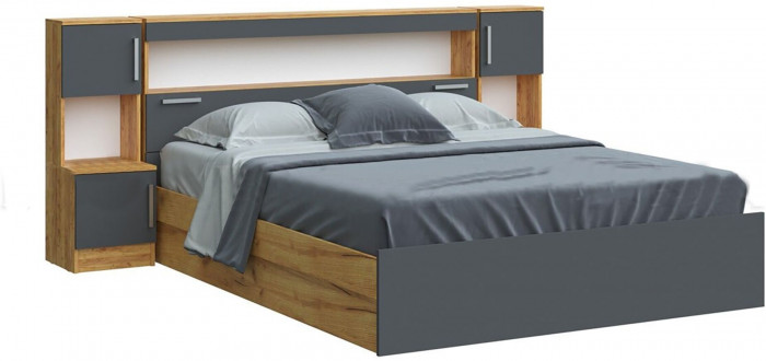 Кровать с надстройкой 160 дуб крафт/графит (Дуб крафт/ Графит)