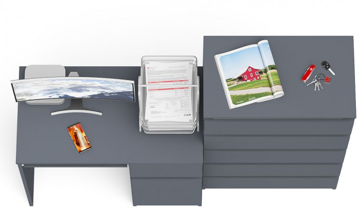 Мори компьютерный стол МС-1 правый + Комод МК700.5, графит