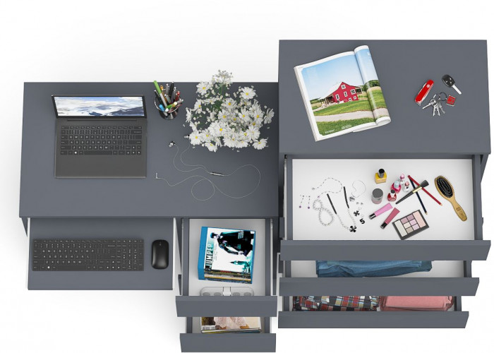 Мори компьютерный стол МС-6 правый + Комод МК700.5, графит