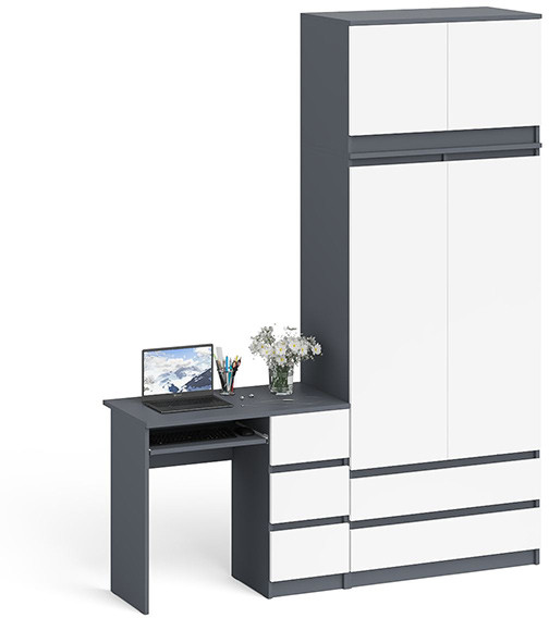Мори компьютерный стол МС-6 правый + Шкаф МШ900.1 + Антресоль МА900.1, графит/белый