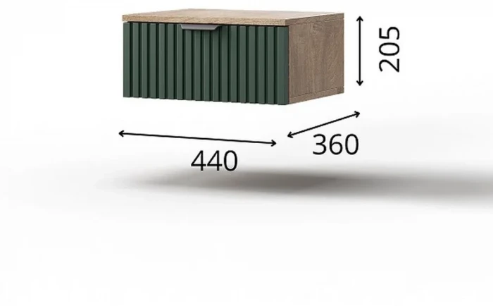 Тумба (1 ящик) "Герта" - Дуб канзас/Зеленый матовый