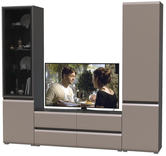 Сидней Комплектация № 013, цвет корпус: антрацит/фасады: МДФ веллюто капучино, ШхГхВ 229,9х41,3х205,2 см., ниша для ТВ 129х41х100 см., универс. сборка
