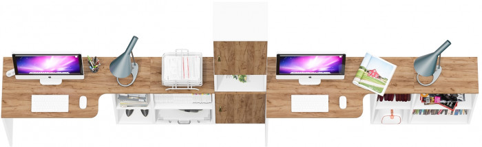 Лидер-8 Стол + Стол + Пенал, белый шагрень/крафт золото