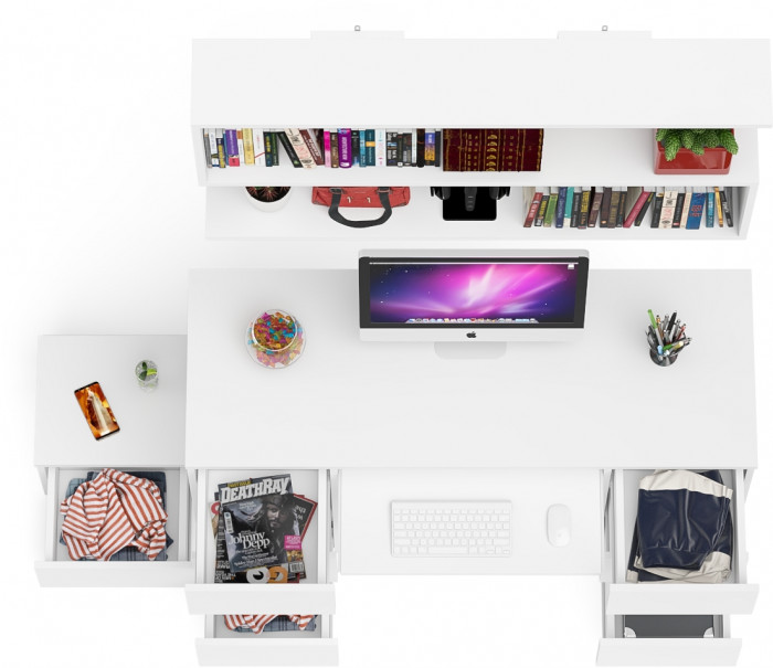 Мори компьютерный стол МС-2 + Тумба ТМП400.1 + Полка 1200, белый