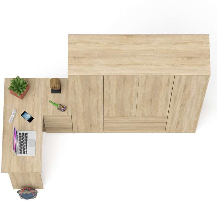 Мори Стол компьютерный МС-16 правый + Шкаф МШ1600.1, цвет дуб сонома, ШхГхВ 284,8х84,9х209,6 см., выдвижные ящики справа, НЕ универсальная сборка