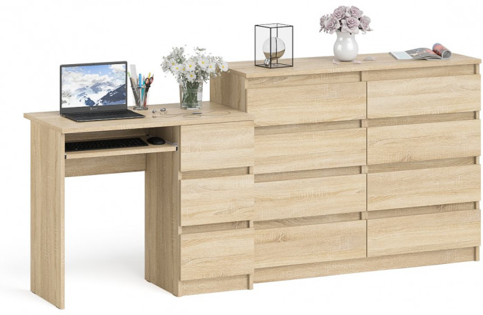 Мори Стол компьютерный МС-6 правый + Комод МК1200.8, цвет дуб сонома, ШхГхВ 210,4х50х94 см., выдвижные ящики справа, НЕ универсальная сборка