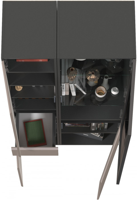 Сидней 13.202 Шкаф с ящиком + Шкаф-витрина 13.201, корпус: антрацит/фасады: МДФ веллюто капучино/стекло