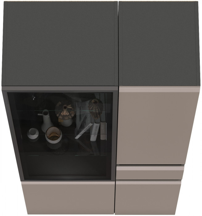 Сидней 13.202 Шкаф с ящиком + Шкаф-витрина 13.201, корпус: антрацит/фасады: МДФ веллюто капучино/стекло
