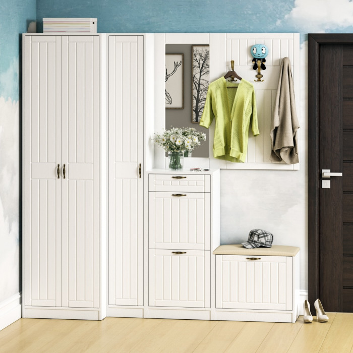 Прихожая П-6 Зеркало, цвет МДФ белое дерево фрезеровка прованс, ШхГхВ 50х1,6х102 см.