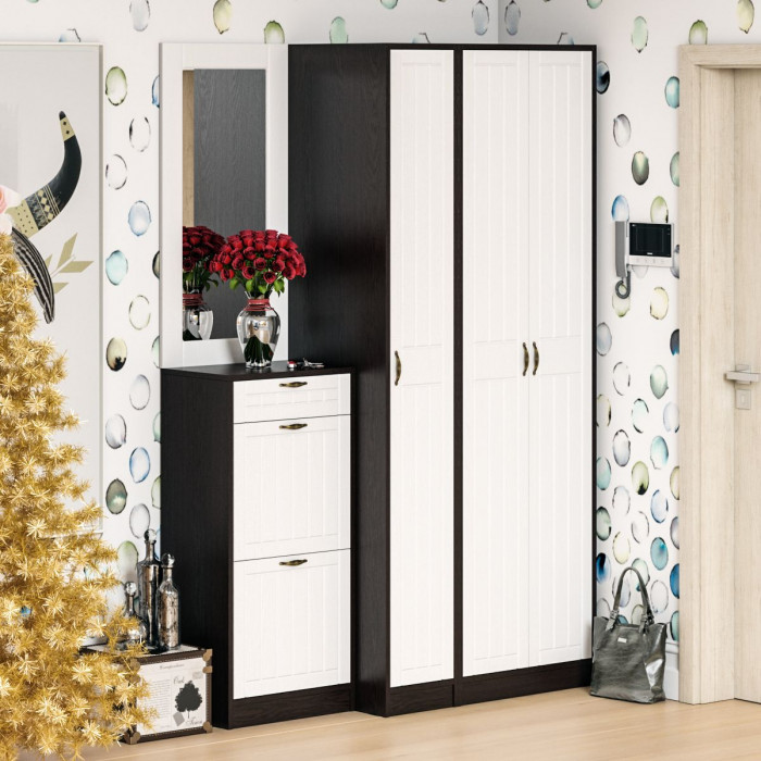 Прихожая П-6 Зеркало, цвет МДФ белое дерево фрезеровка прованс, ШхГхВ 50х1,6х102 см.