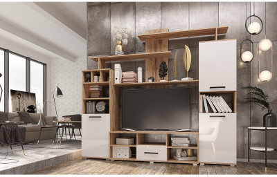 Гостиная Мини 2 (Дуб крафт/ Белый Глянец)