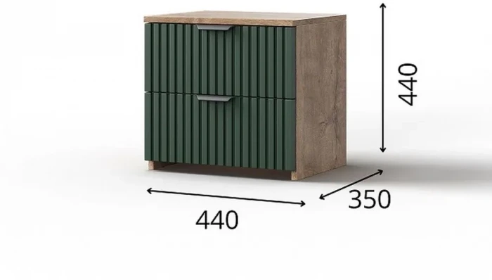 Тумба (2 ящика) "Герта" - Дуб канзас/Зеленый матовый