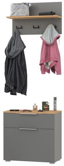 Октава 16.127 Тумба для обуви + 15.14.01 Вешалка, цвет серый графит/дуб крафт золотой/фасады МДФ серый графит, ШхГхВ 64,9х35,4х197 см.