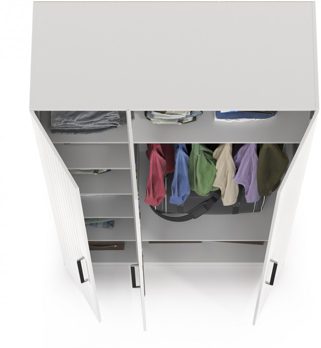 Валенсия Спальня 13.12 Шкаф комбинированный, цвет ЛДСП белый шагрень/МДФ белый шагрень, ШхГхВ 126х54,1х225,3 см., универсальная сборка, зеркало внутри