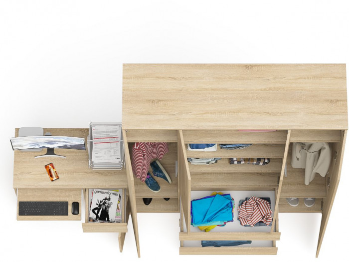 Мори компьютерный стол МС-1 правый + Шкаф МШ1600.1, дуб сонома