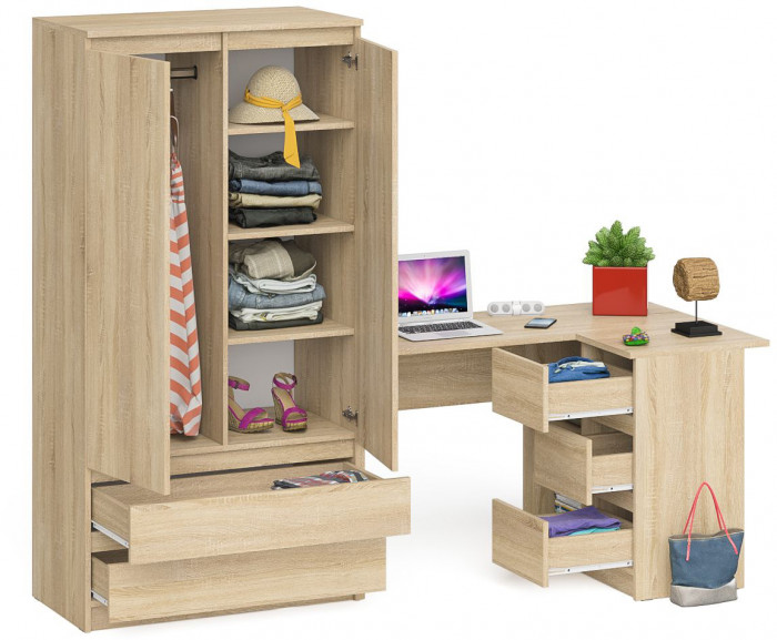 Мори компьютерный стол МС-16 правый + Шкаф МШ900.1, дуб сонома