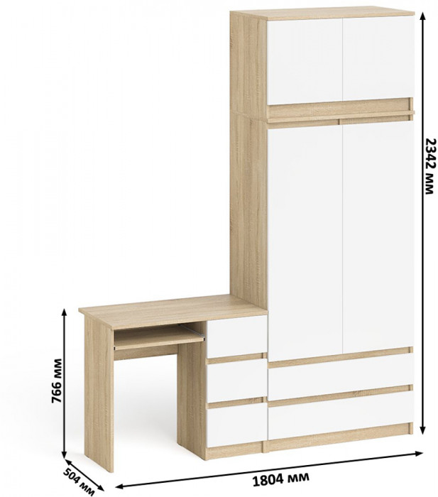 Мори компьютерный стол МС-6 правый + Шкаф МШ900.1 + Антресоль МА900.1, дуб сонома/белый