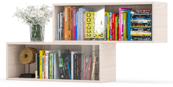 Две полки книжных С-МД-КН01, ясень шимо светлый