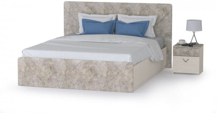 Амели Кровать 11.31 + подъёмный ортопед + тумбочка, цвет шёлковый камень/бетон чикаго беж, ШхГхВ 222,4х205,2х104,3 см., сп. м. 1600х2000 мм., б/м