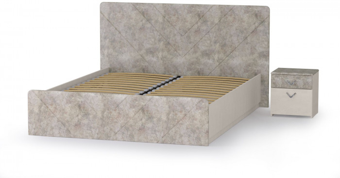 Амели Кровать 11.31 + подъёмный ортопед + тумбочка, цвет шёлковый камень/бетон чикаго беж, ШхГхВ 222,4х205,2х104,3 см., сп. м. 1600х2000 мм., б/м