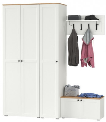 Остин Прихожая 43, цвет белый шагрень/дуб крафт золотой, ШхГхВ 200х54,3х229,6 см., универсальная сборка