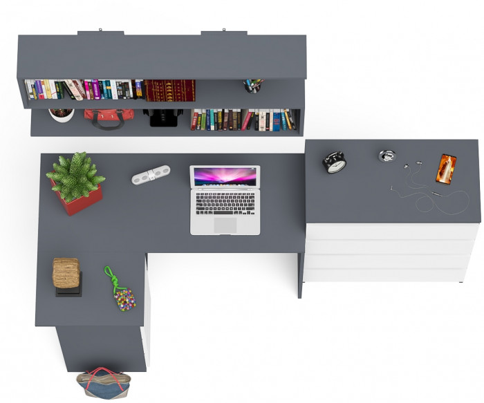 Мори компьютерный стол МС-16 левый + Комод МК800.4 + Полка 1200, графит/белый