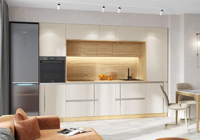 Кухня МДФ Карина Пластер Аворио/Сонома