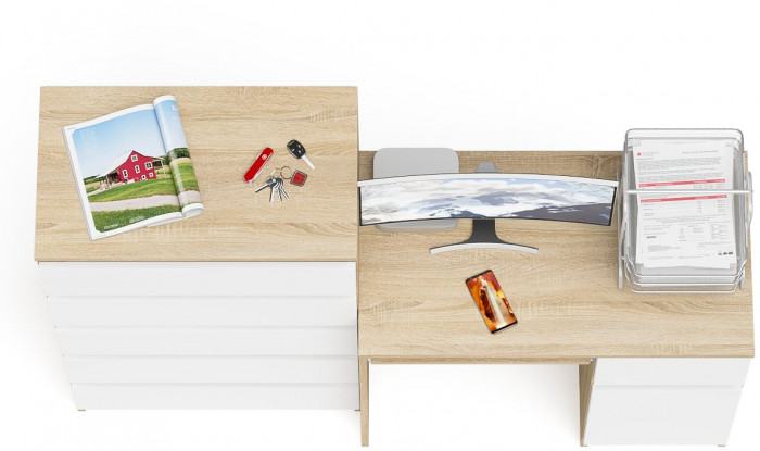 Мори компьютерный стол МС-1 правый + Комод МК700.5, дуб сонома/белый