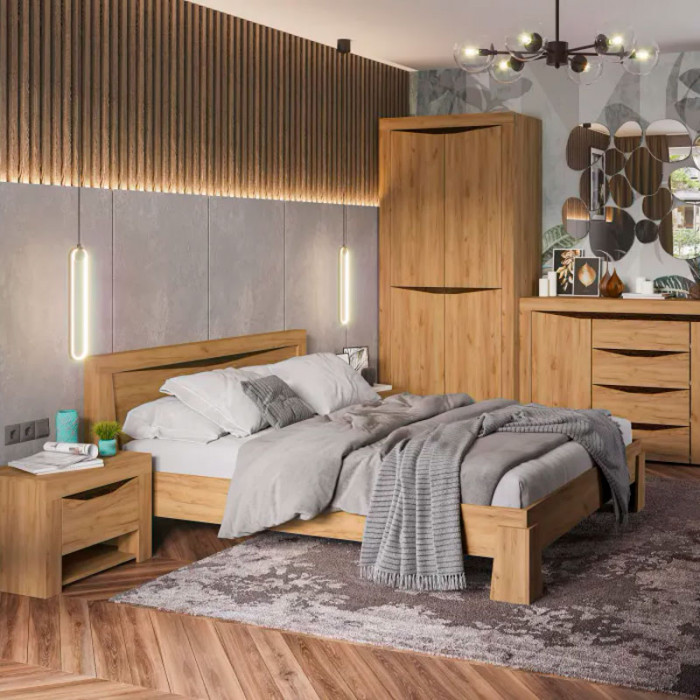 Спальня "Паола" КР 702 (1500х844х2120 мм) с ортопедом дуб крафт золото