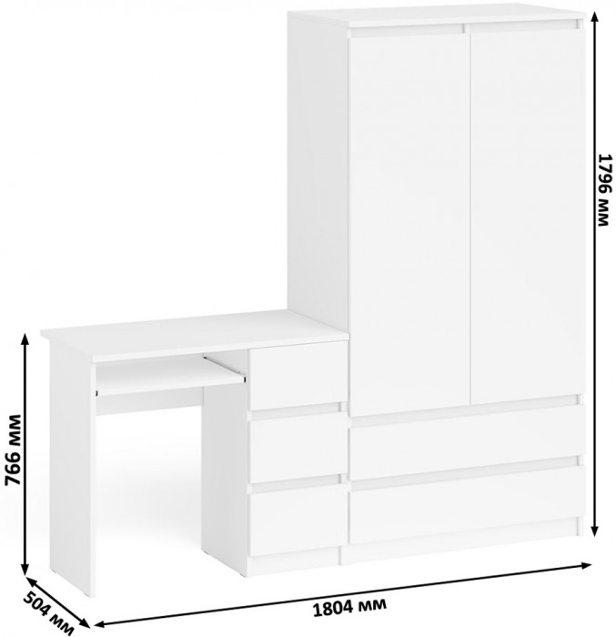 Мори компьютерный стол МС-6 правый + Шкаф МШ900.1, белый