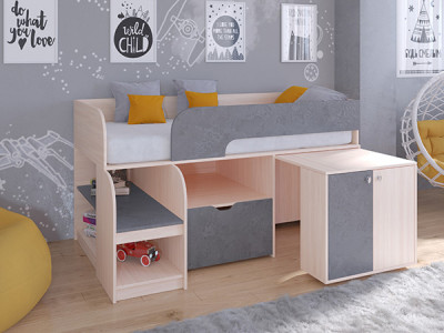 Кровать чердак Астра 9 V9 Дуб молочный/Железный Камень