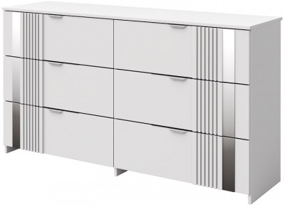 Комод 6 ящиков "Харди" с зеркальными вставками - Белый текстурный/Ясень белый