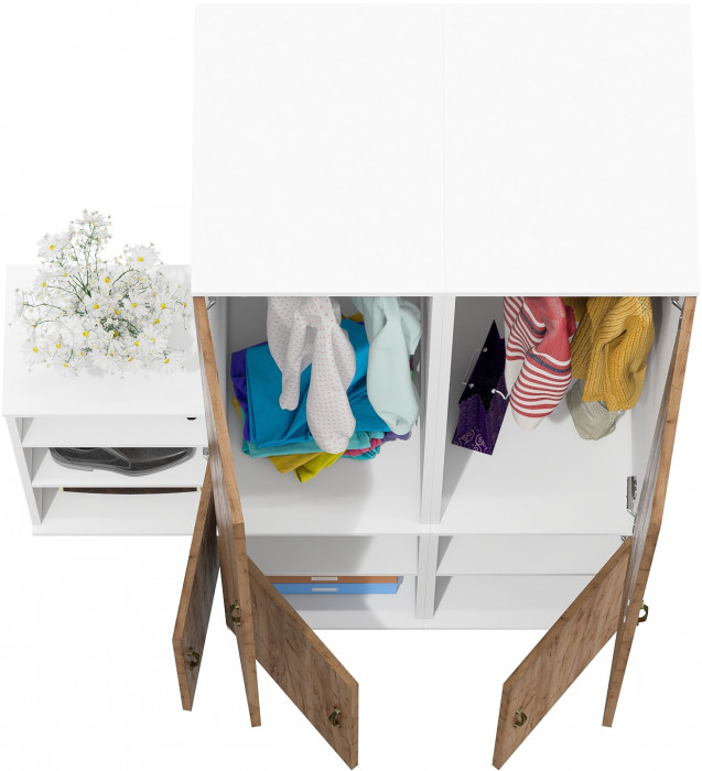 Лидер-8 Пенал МД 23Б + Пенал МД 23Б + Тумба МД 3.19, цвет белый шагрень/крафт золото, ШхГхВ 120х50х190 см., универсальная сборка