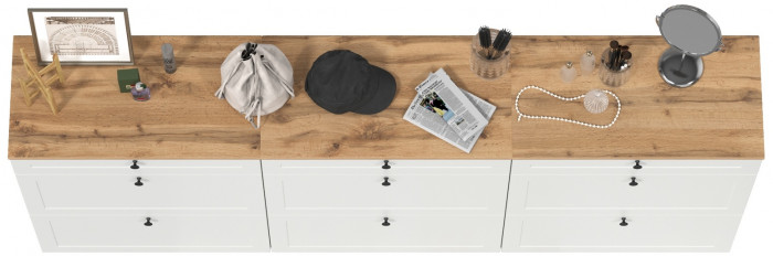 Остин 16.121 Тумба для обуви + 16.121 Тумба д/обуви + 16.121, цвет белый шагрень/серый графит/дуб крафт золотой, ШхГхВ 240х41,6х99,3 см, ун. сб.