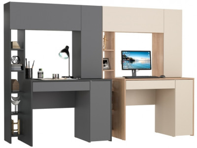 Два стола компьютерных Комфорт 12.71, цвет антрацит/тёмно-серый/гикори рокфорд натуральный/сатин, ШхГхВ 233,4х60,2х165,4 см., НЕ универсальная сборка