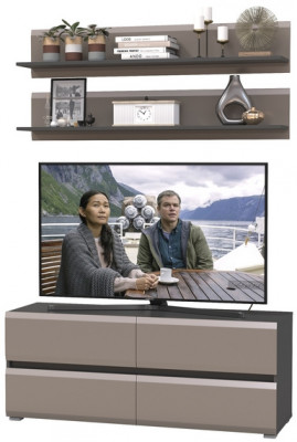 Сидней Комплектация № 045, цвет корпус: антрацит/фасады: МДФ веллюто капучино, ШхГхВ 130х41,3х210 см., ниша для ТВ 129х41х95 см., универсальная сборка