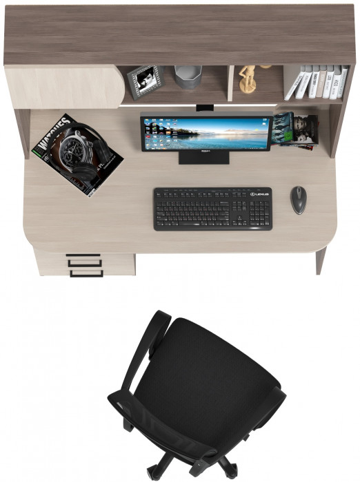 Стол 6-0606 Сигма + кресло 103 чёрное, цвет бодега тёмный/бодега светлый, ШхГхВ 120,5х60,5х166 см., НЕ универсальная сборка