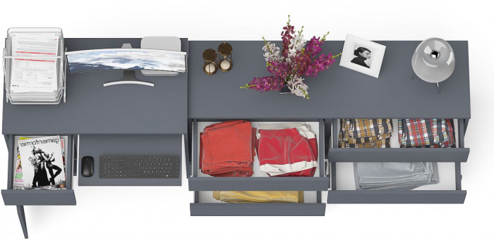 Мори компьютерный стол МС-1 левый + Комод МК1380.6, графит