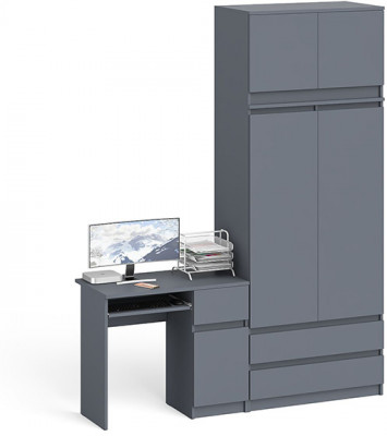 Мори компьютерный стол МС-1 правый + Шкаф МШ900.1 + Антресоль МА900.1, графит