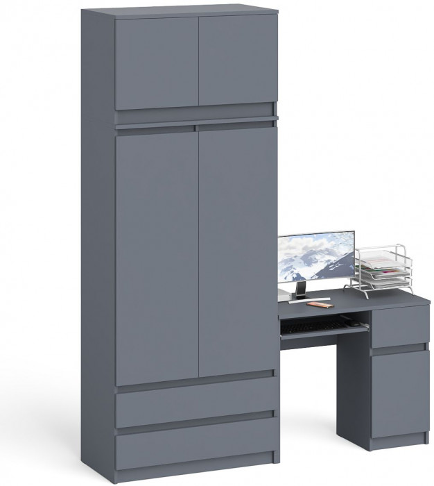 Мори компьютерный стол МС-1 правый + Шкаф МШ900.1 + Антресоль МА900.1, графит
